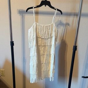 Francesca's Collections Cream Fringe Mini Dress